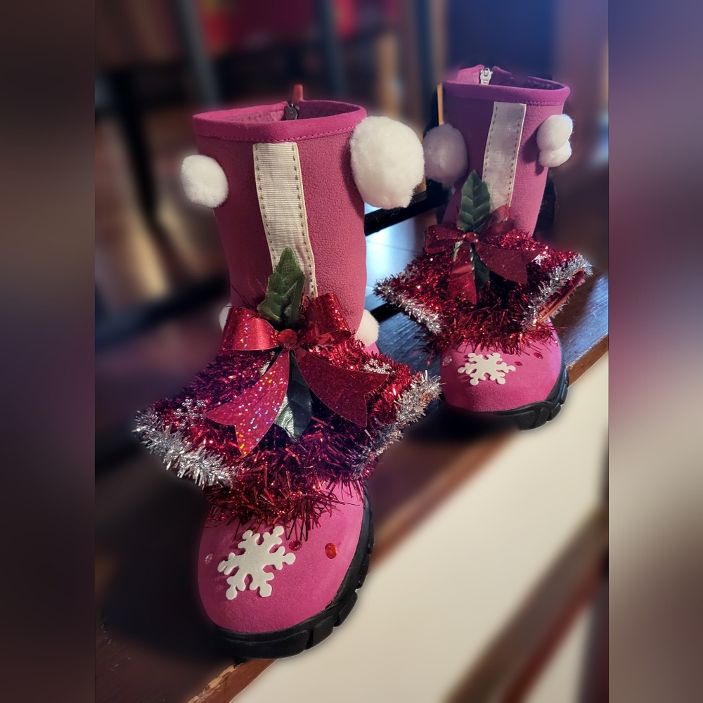 Ugly Christmas Boots with Pom Poms